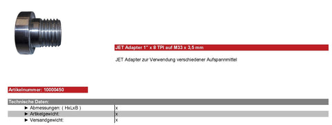 Aktion JET Zubehör Drechseln 10000450 Adapter 1" × 8TPI / M33 × 3.5