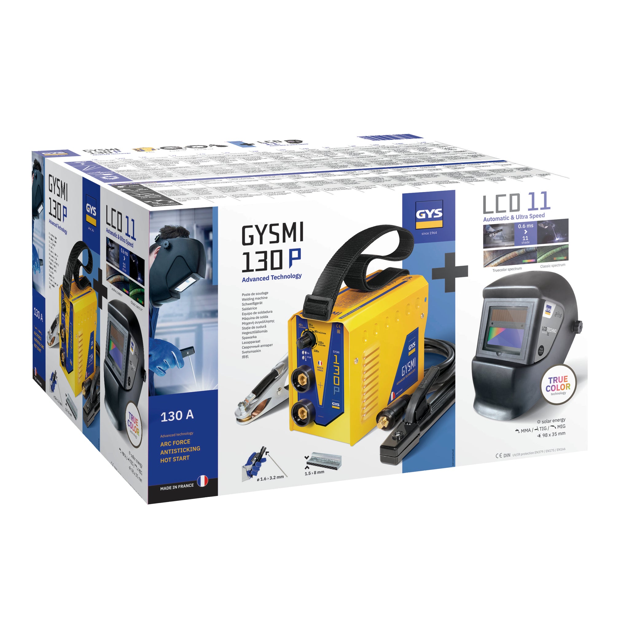 GYS GYSMI 130P E-Handschweißinverter + Schweißhelm LCD TECHNO 11 TRUE COLOR 031449