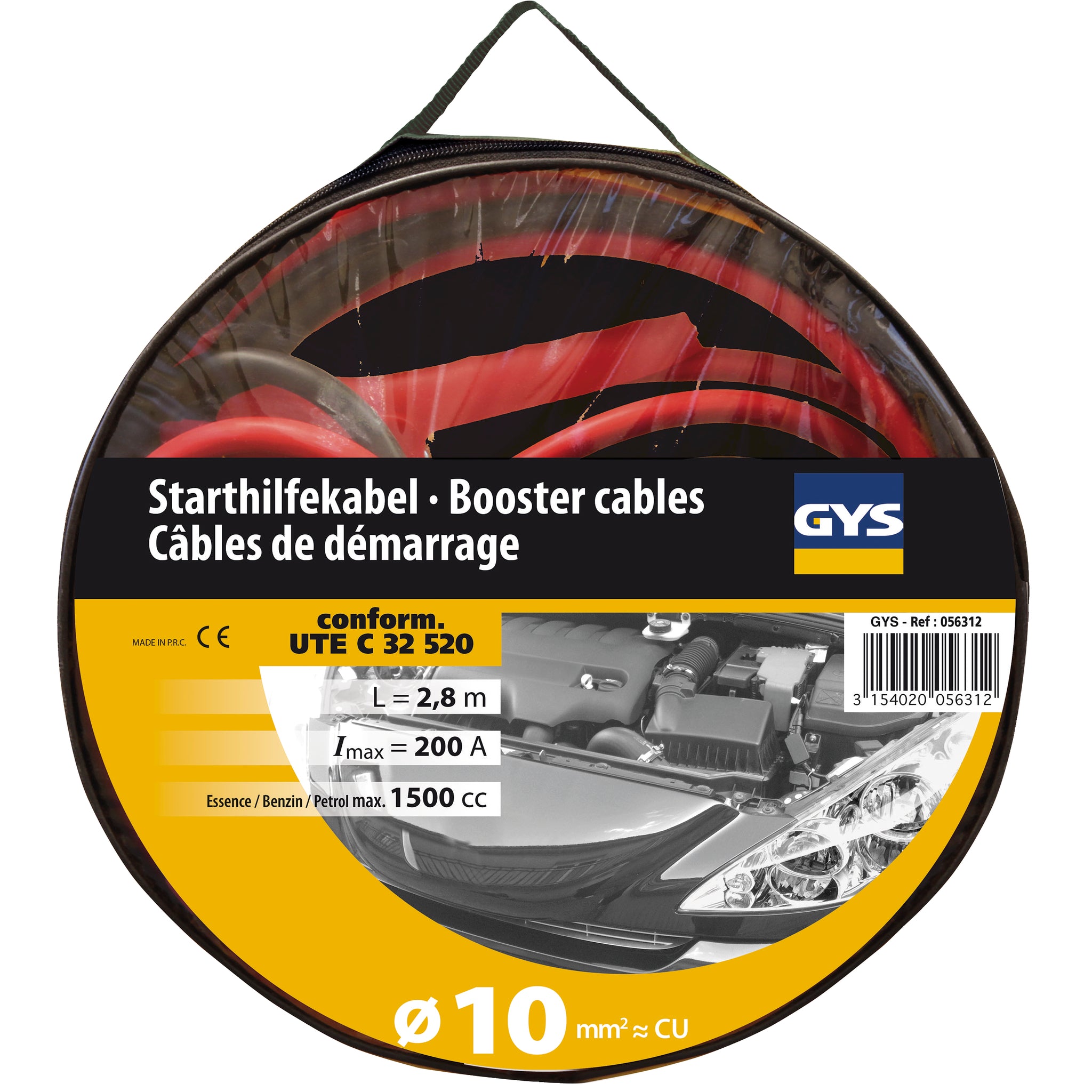 GYS Starthilfekabel 200A, 1,5 l, 2 x 3 m, 10 mm² 056312