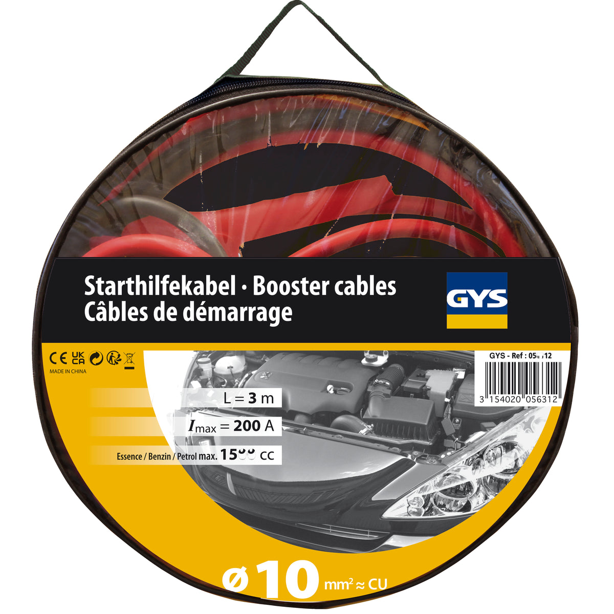 GYS Starthilfekabel 200A, 1,5 l, 2 x 3 m, 10 mm² 056312