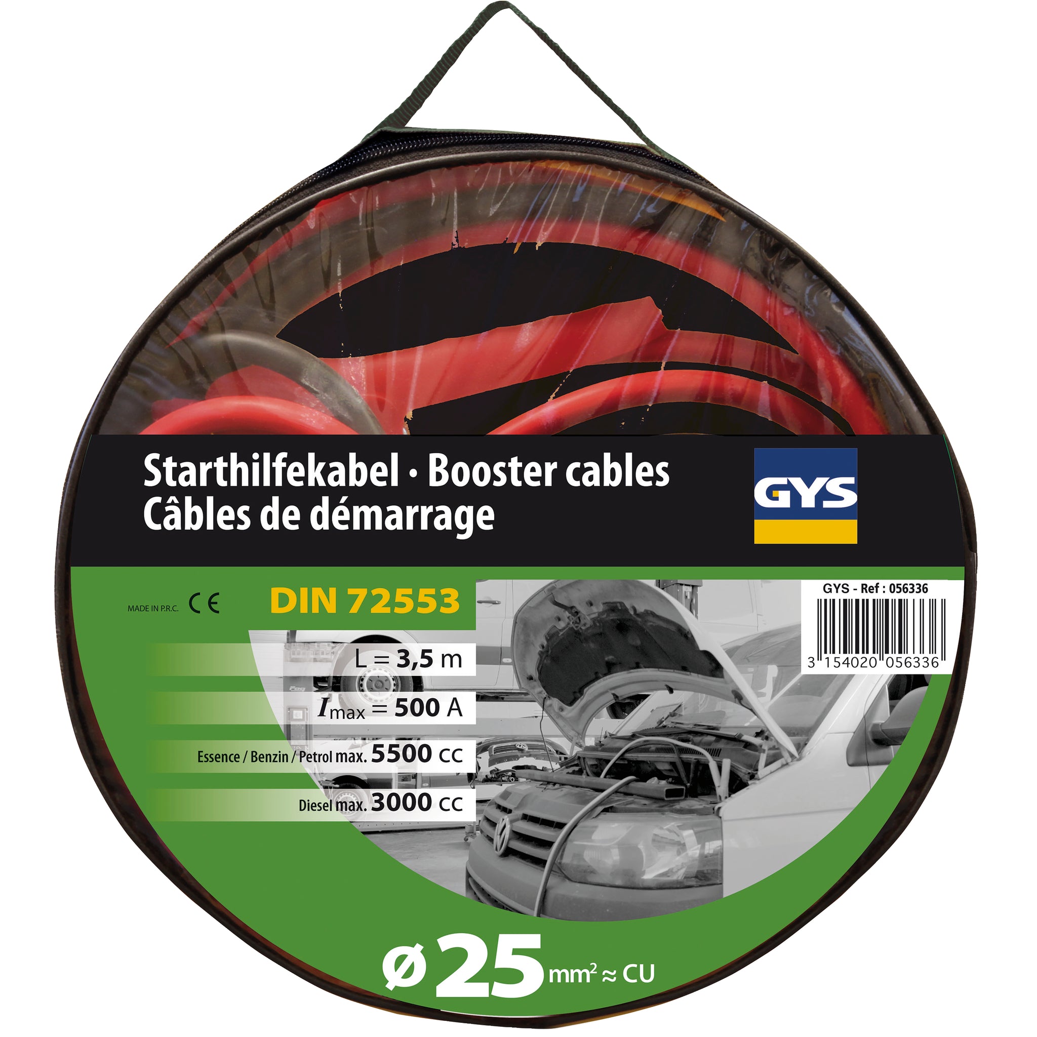 GYS Starthilfekabel DIN 72533 500 A, 3 / 5,5 l, 2 x 3,5 m, 25 mm² 056336