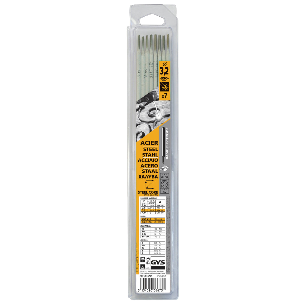 GYS 7 Stahl-Elektroden basisch umhüllt Ø3,2 - BLISTER 066731