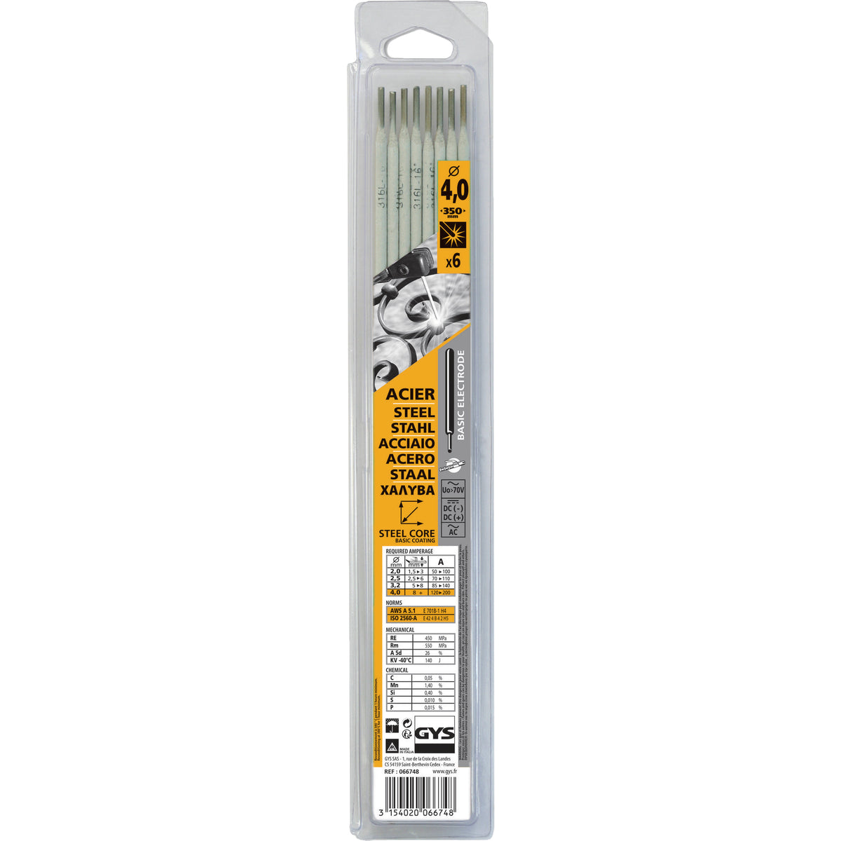 GYS 6 Stahl-Elektroden basisch umhüllt Ø4,0 - BLISTER 066748