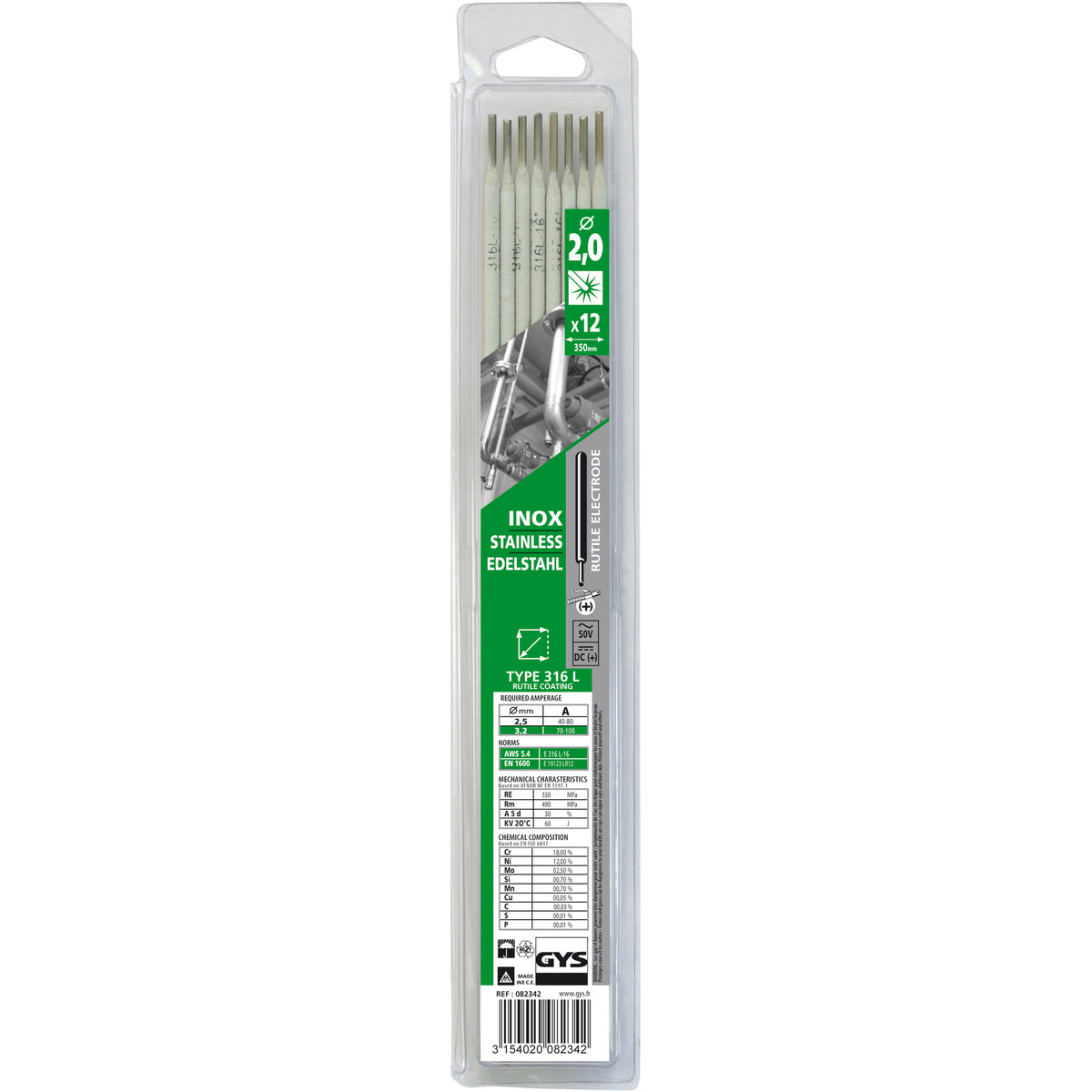 GYS 12 Edelstahl Elektroden 316L, Ø 2,0mm - Blister 082359