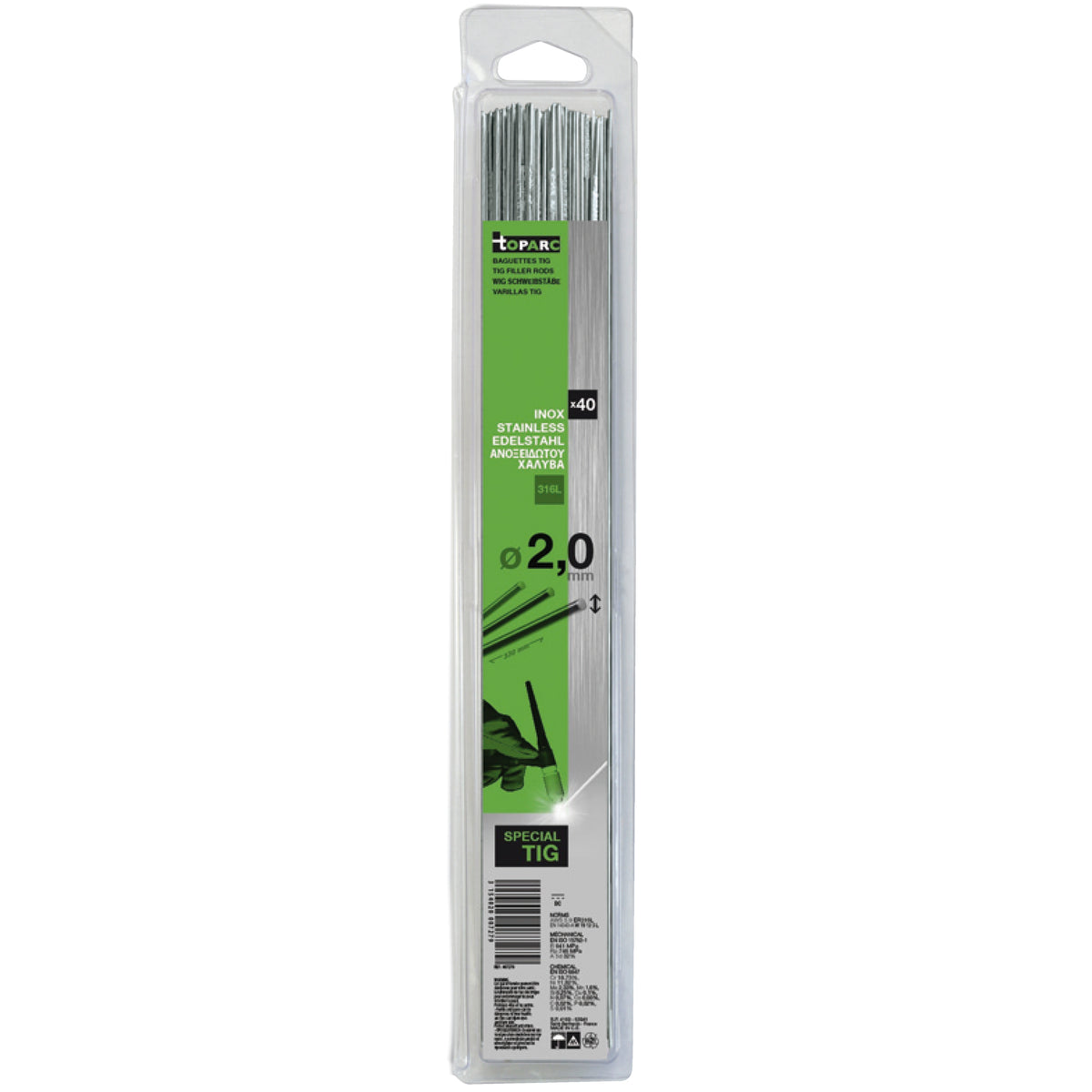 GYS 40 WIG-Schweißstäbe Edelstahl 316L - Ø 2,0mm / L. 330mm - Blister 0,33Kg 087279
