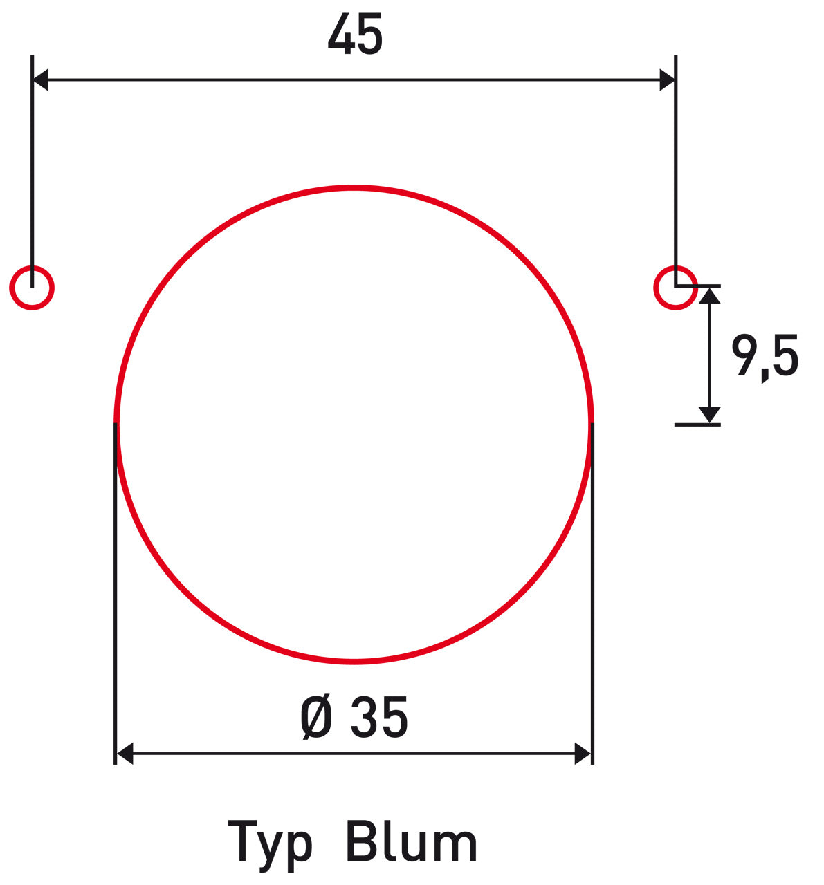 Bernardo Bohrkopf 45/9,5 für Scharnier Typ Blum, mit Aufnahme für Bohrmaschinen 14-1111