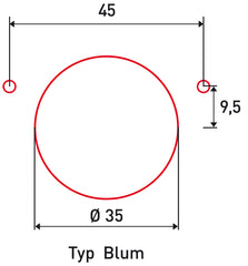 Bernardo Bohrkopf 45/9,5 für Scharnier Typ Blum, mit Aufnahme für Stemmmaschinen 14-1112