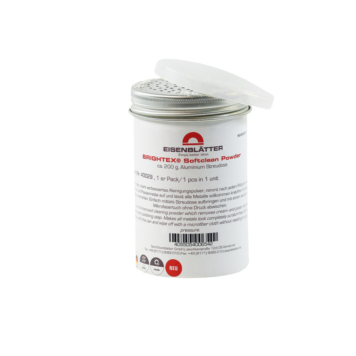 Eisenblätter 40029 BRIGHTEX® Softclean Powder ca. 200 g, Aluminium Streudose