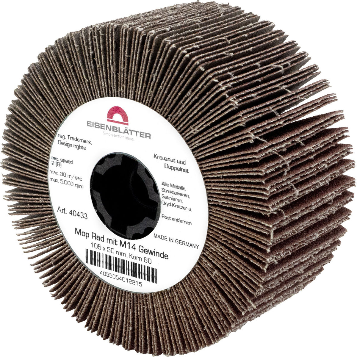 Eisenblätter 40433 Mop Rad mit M14 Gewinde 105 x 50 mm, Korn 80