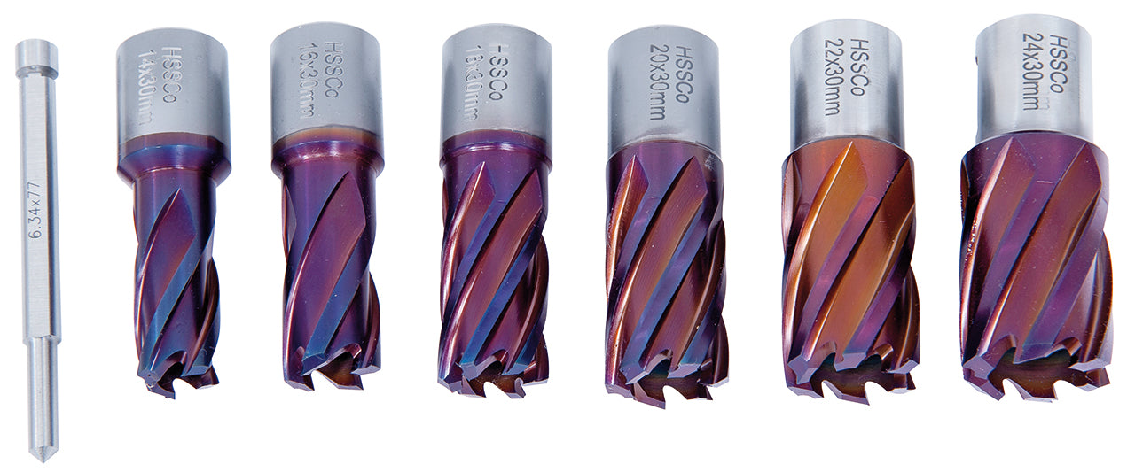 Bernardo HSSCO5-Kernbohrer-Set CDS, nACO-beschichtet, 14 - 24 mm, Bohrtiefe 30 mm 41-11043