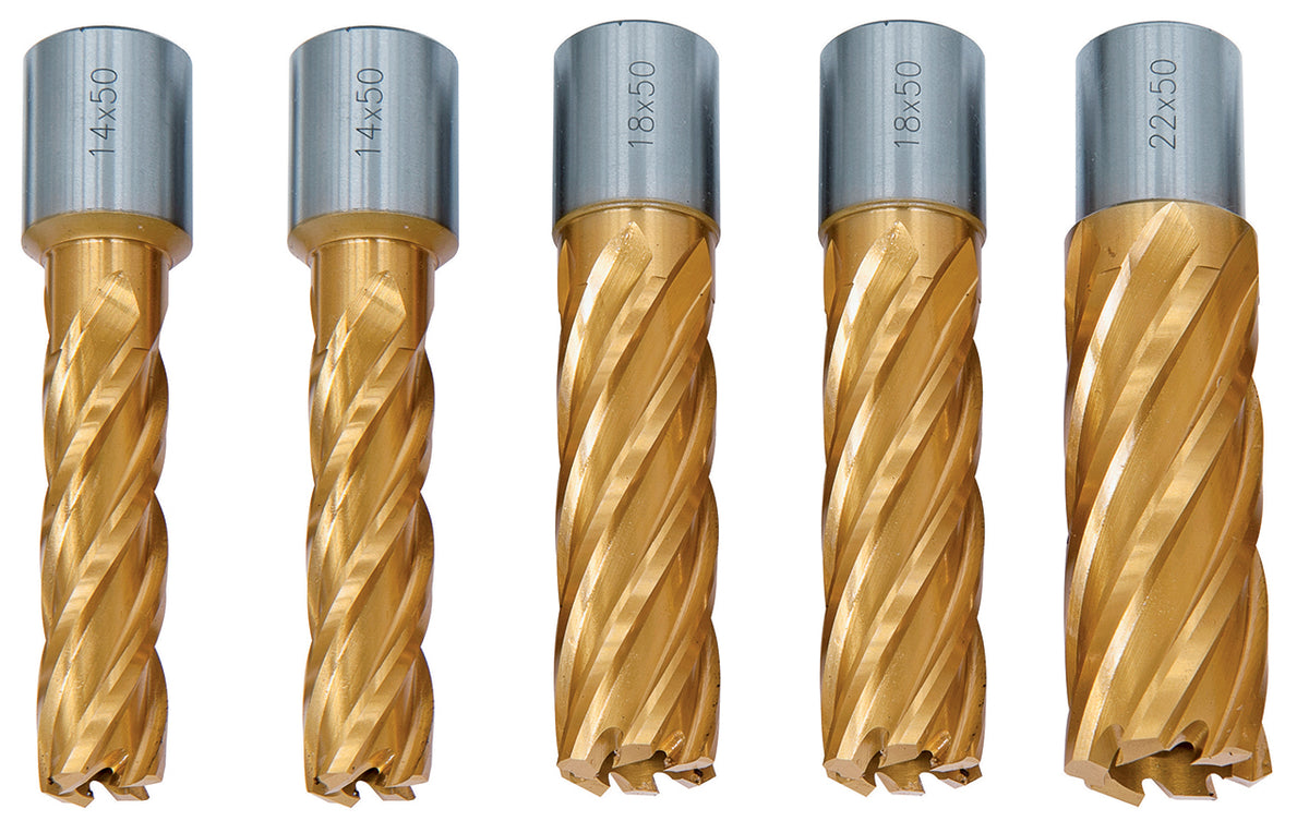 HSS-Kernbohrer CDL, TiN-beschichtet, 14/18/22 mm, Bohrtiefe 50 mm, 5 tlg. 41-11050