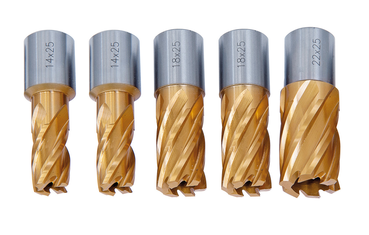 HSS-Kernbohrer CDS, TiN-beschichtet, 14/18/22 mm, Bohrtiefe 25 mm, 5 tlg. 41-1105