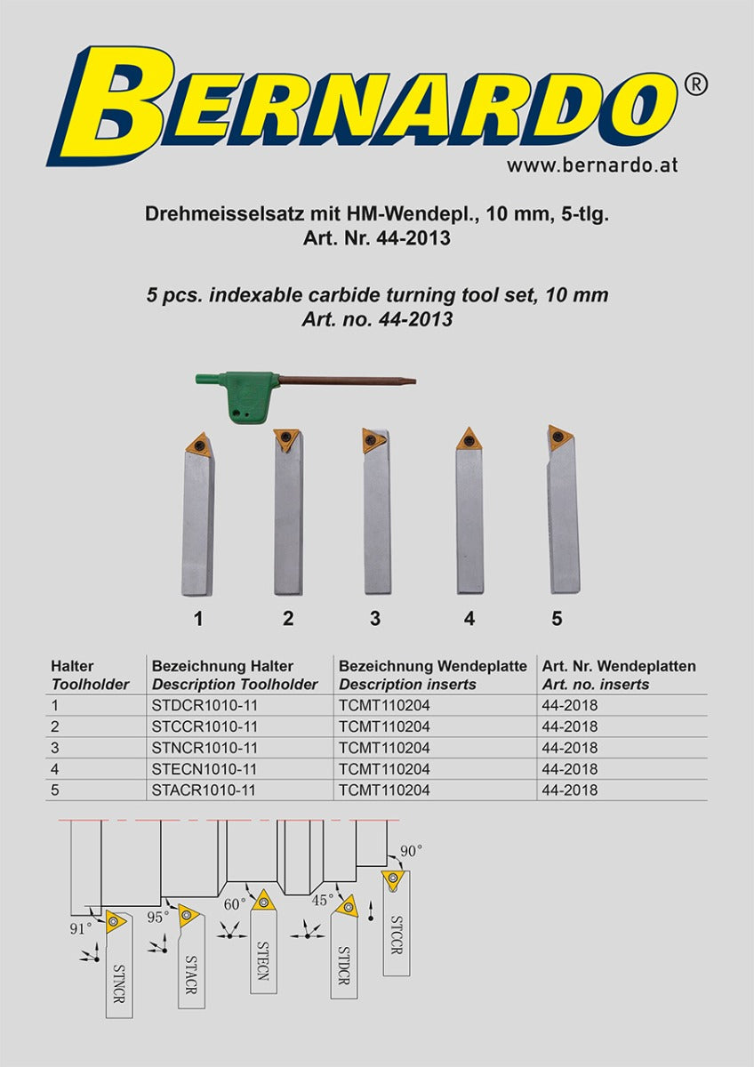 Bernardo Drehmeißelsatz mit HM-Wendeplatten, 10 mm, 5-tlg. 44-2013