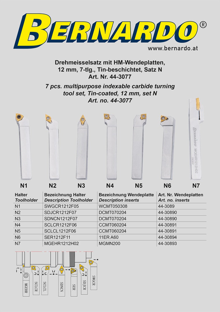 Bernardo Drehmeisselsatz mit HM-Wendeplatten, 12 mm, Satz N 44-3077