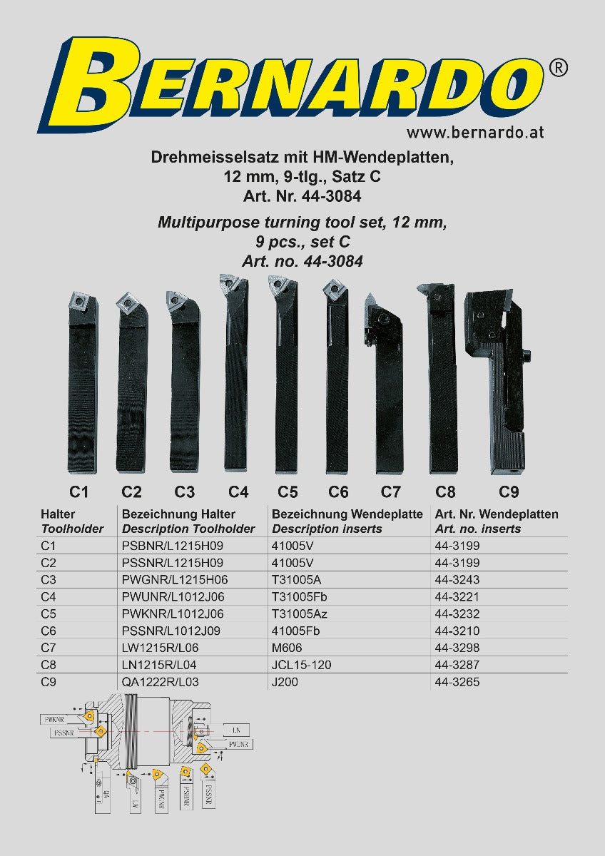 Bernardo Drehmeißelsatz mit HM-Wendeplatten, 12 mm, Satz C 44-3084