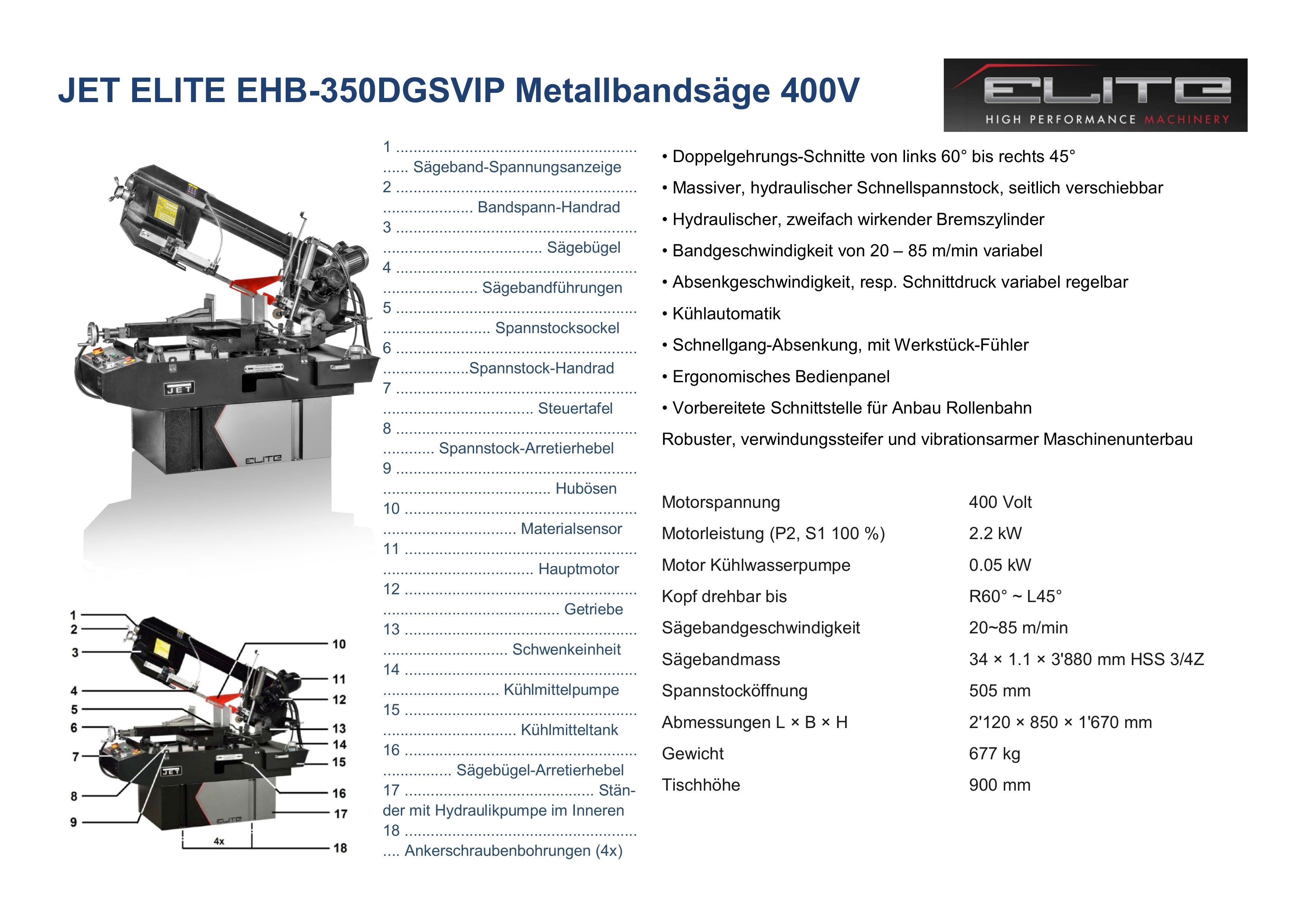 PROMAC ELITE AUTOMATISCHE METALLBANDSÄGE EHB-350DGSVIP