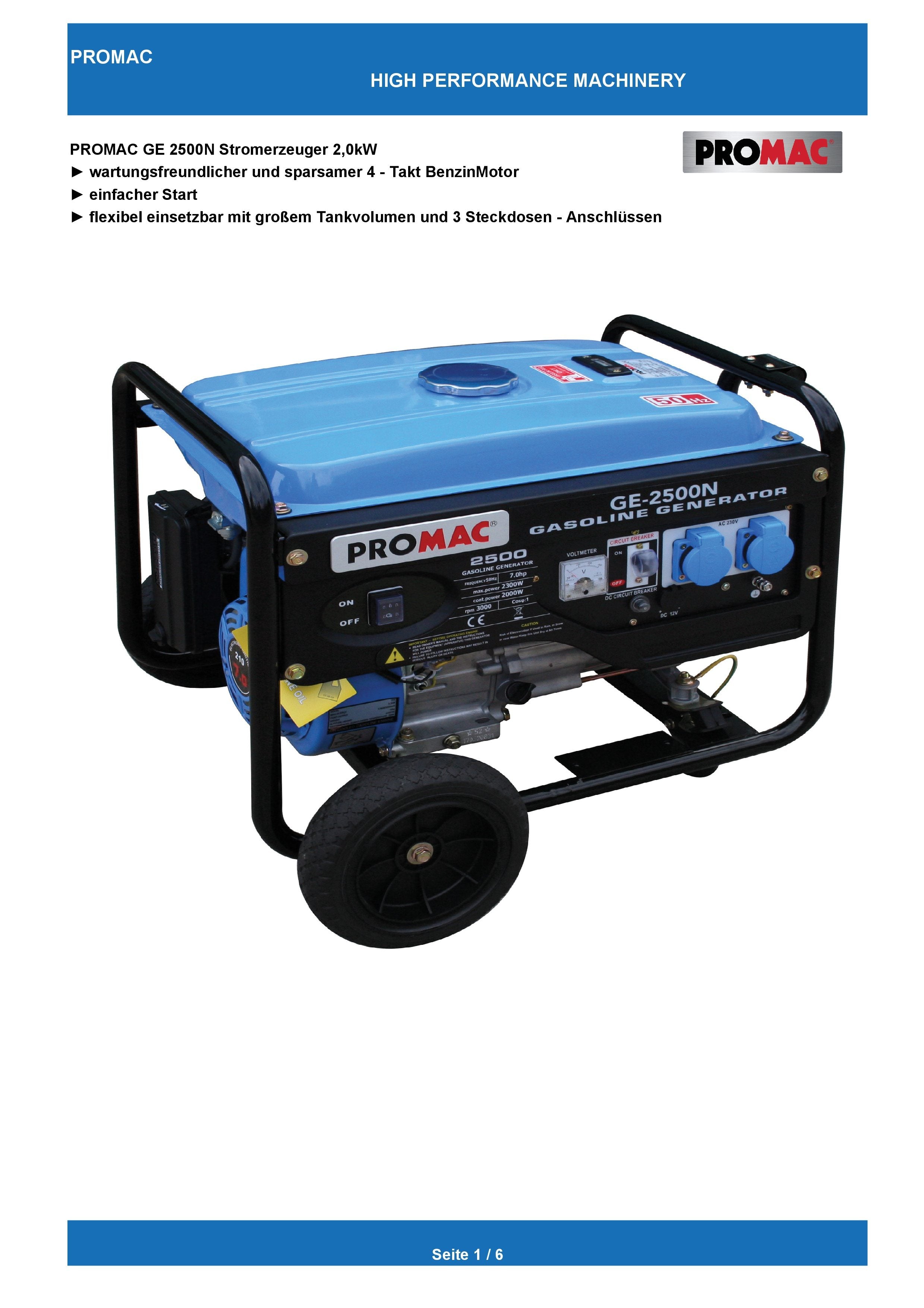 PROMAC 2,0KW STROMERZEUGER GE-2500N