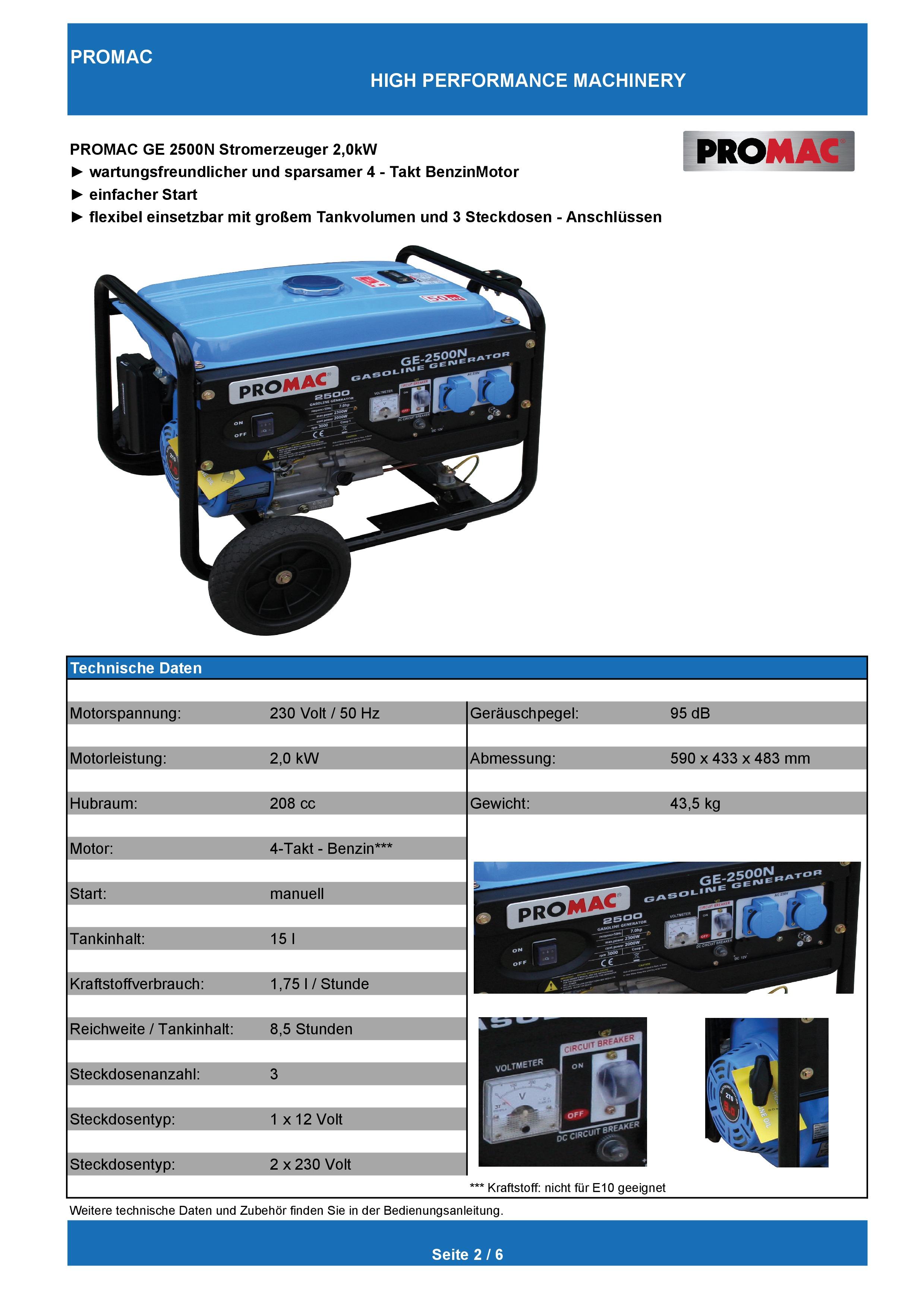 PROMAC 2,0KW STROMERZEUGER GE-2500N