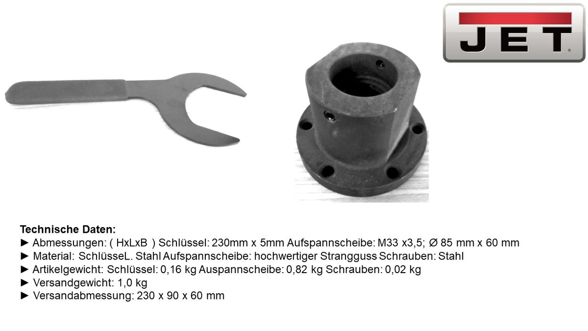 JET Zubehör Drechseln JWL1221VS-FAE Aufspannscheibe 76 mm ( M33 x 3,5 mm )