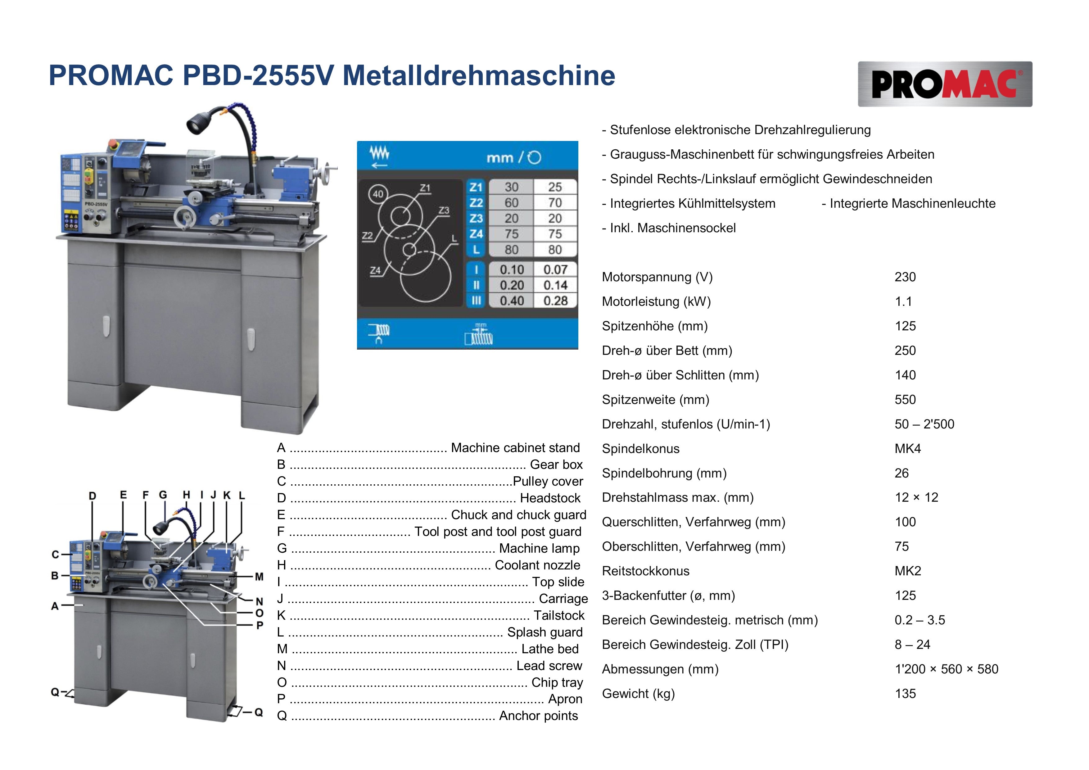 PROMAC METALLDREHBANK PBD-2555V