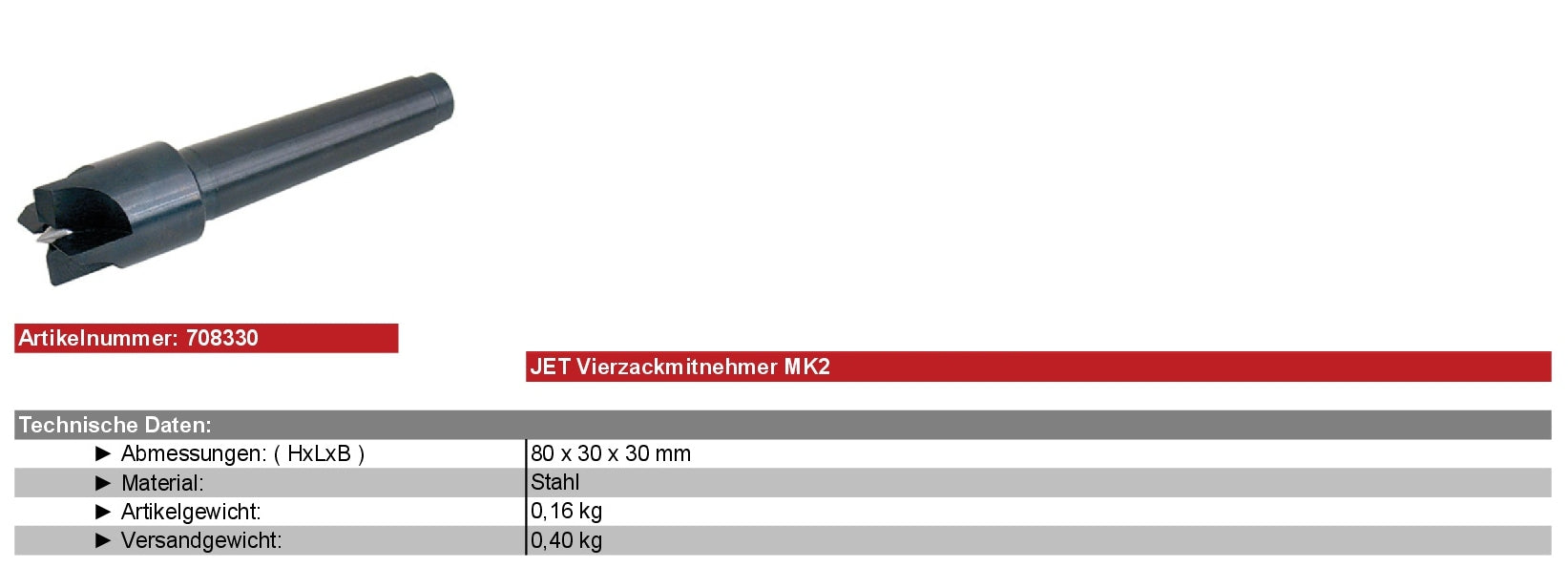 JET Zubehör Drechseln 708330 Vierzackmitnehmer MK-2 (kurze Version)