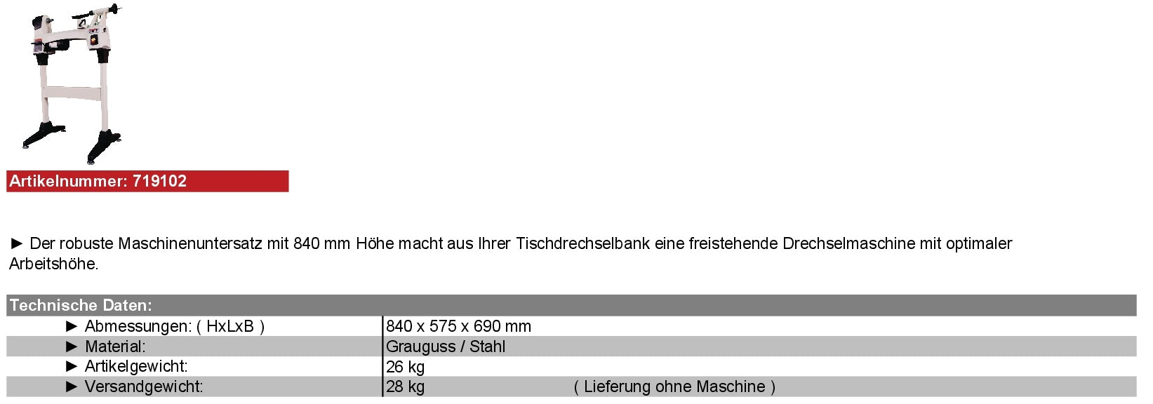 JET Zubehör Drechseln JWL-1015 / VS 719102 Maschinenuntersatz